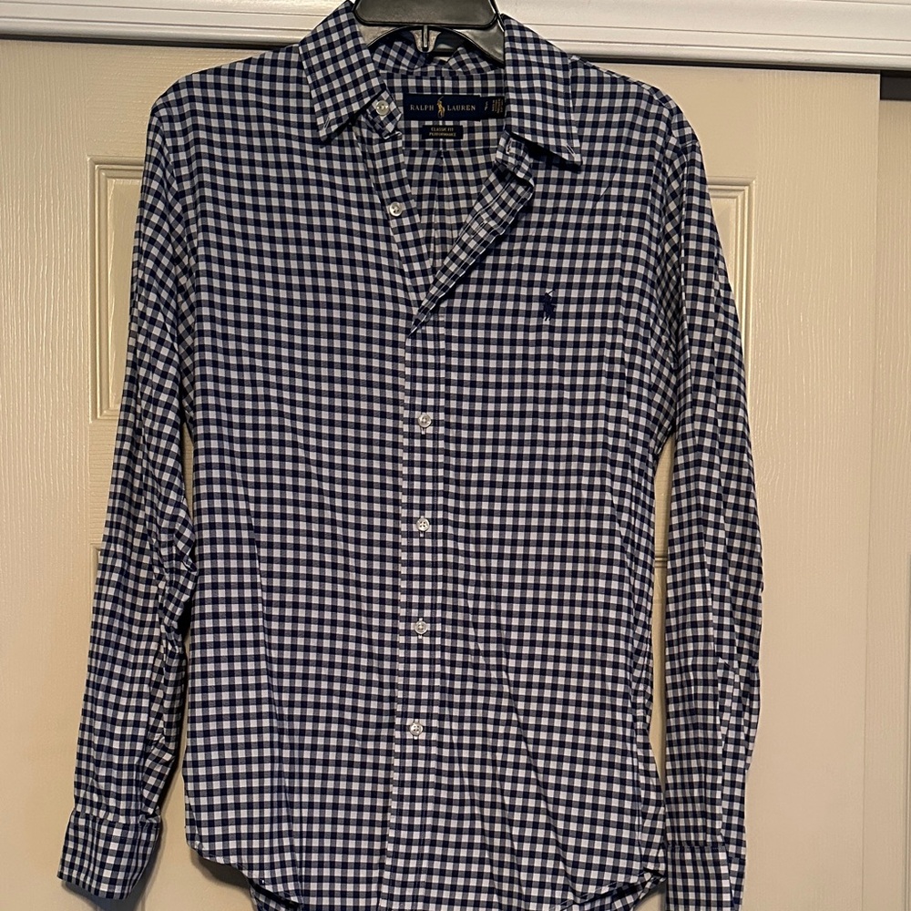 Ralph Lauren Blue and White Checkered Dress Shirt